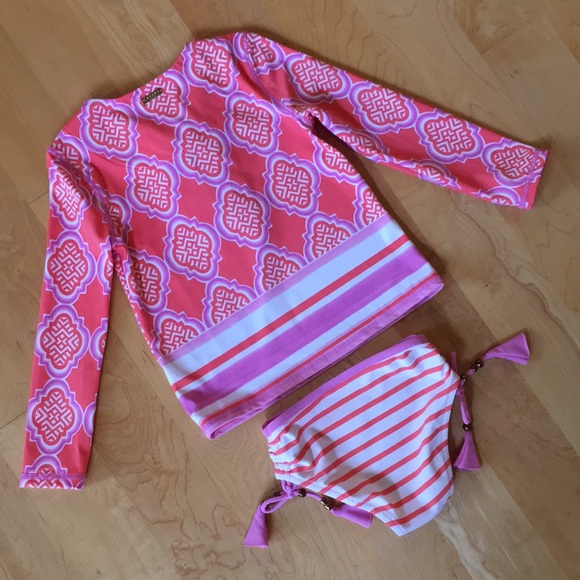 CABANA LIFE | Coral Geo 2-Piece Girls Rashguard Swimsuit - Picture 15 of 16